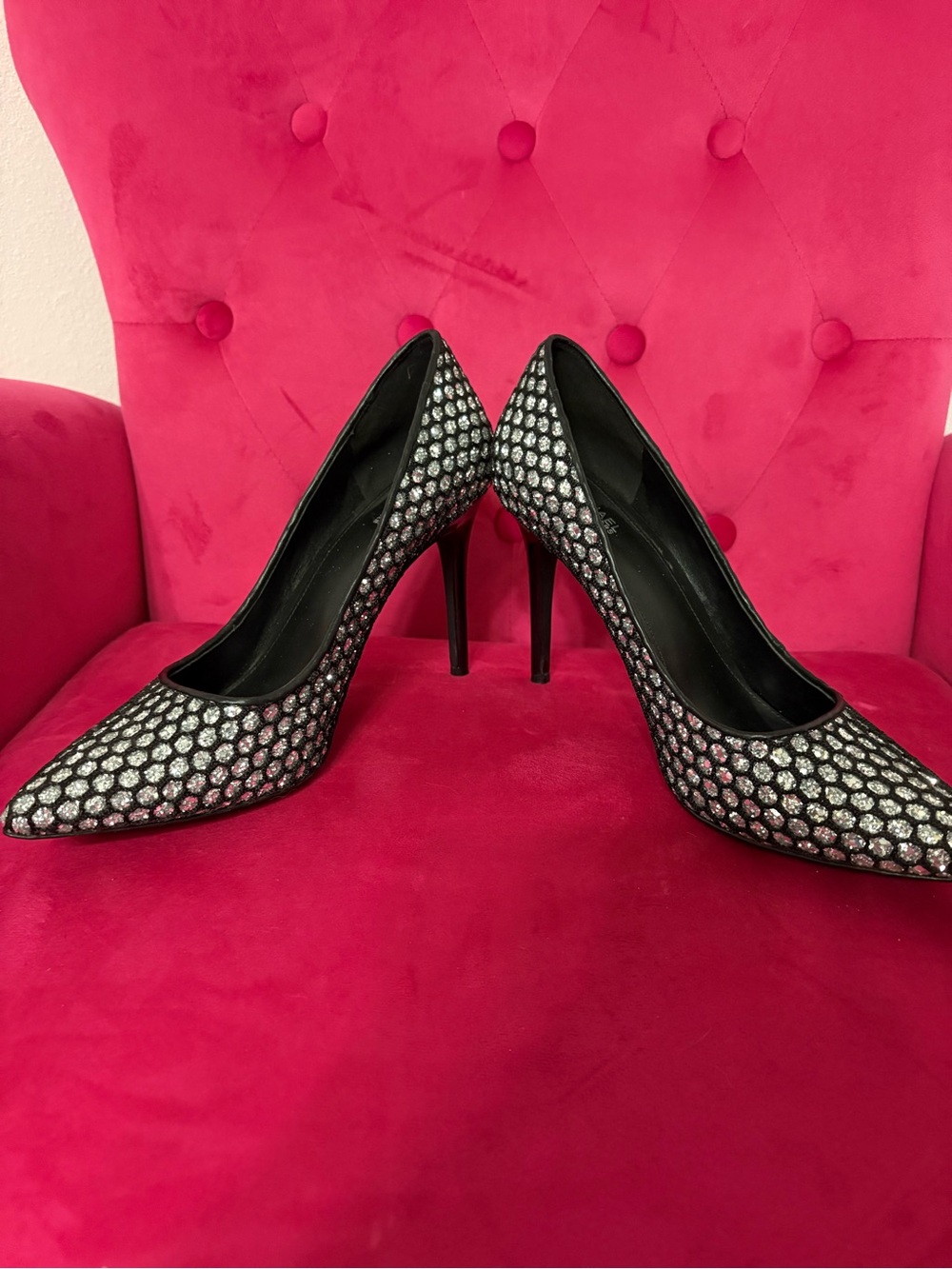 Michael Kors Silver Glitter Fishnet Pointed-Toe Stiletto Pumps